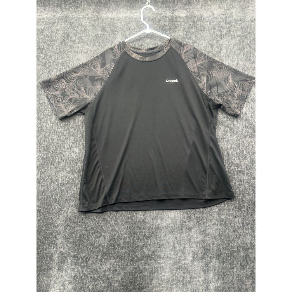 Reebok T Shirt Mens Large Black‎ Geometric Raglan Sleeve Performance Athletic